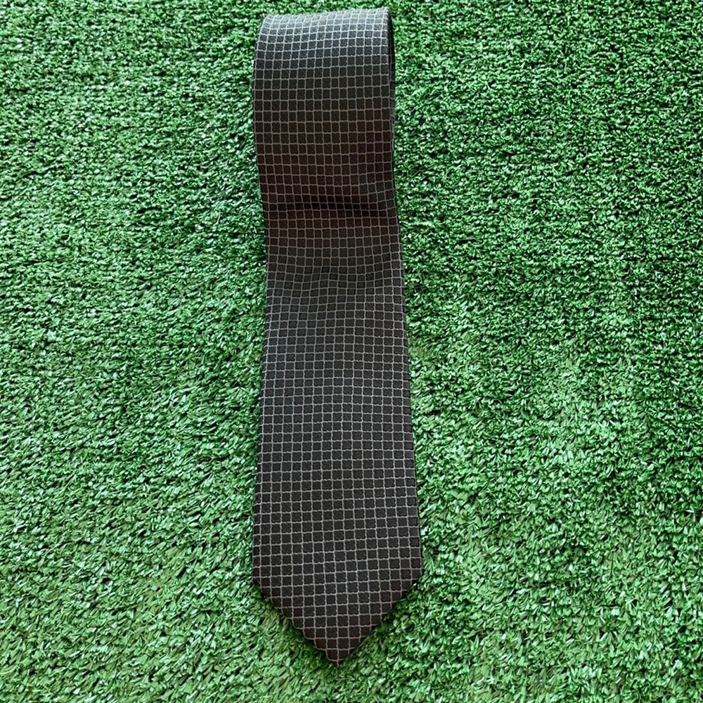 English Laundry Sleek Black Check Silk Tie